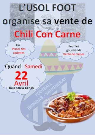 Vente Chili con Carne le 22 avril Place des Cadettes à Vaugneray